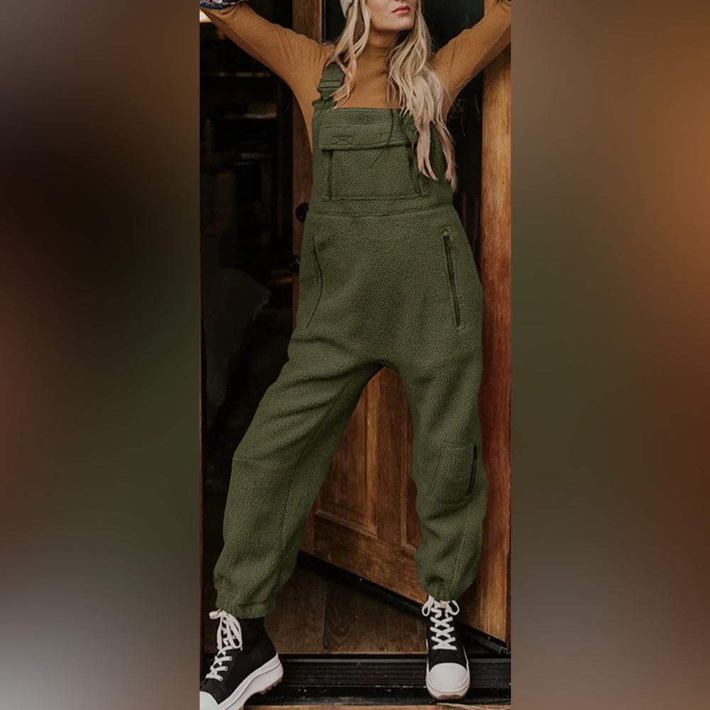 Army Green Fleece Overalls